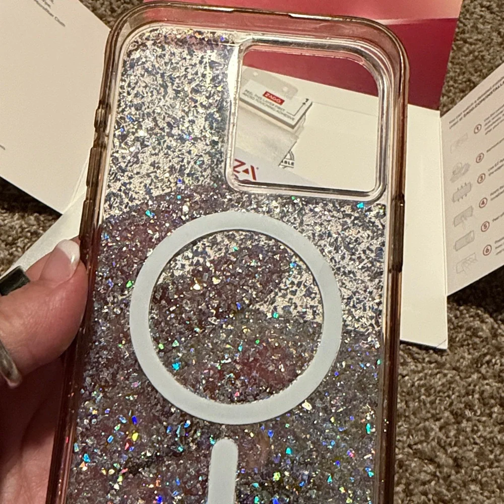 Silver sparkle CaseMate case & new Zagg screen protector for iPhone 15 ProMax